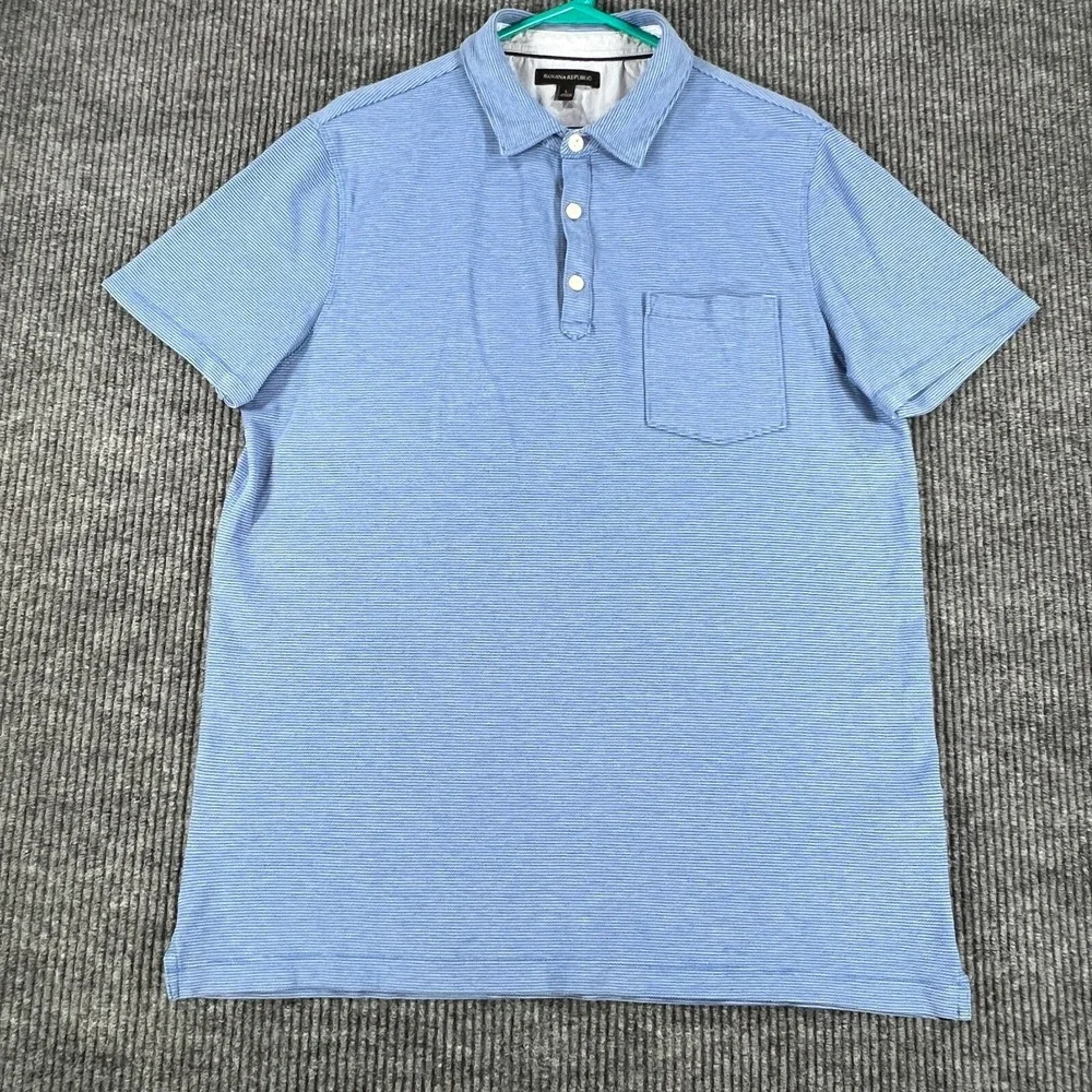 Banana Republic Mens Size Large Blue Short Sleeve Polo Shirt Night Soft Sharp
